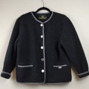 Giesswein Charcoal Gray Pure New Wool Jacket Blazer Silver Coin Buttons Vintage